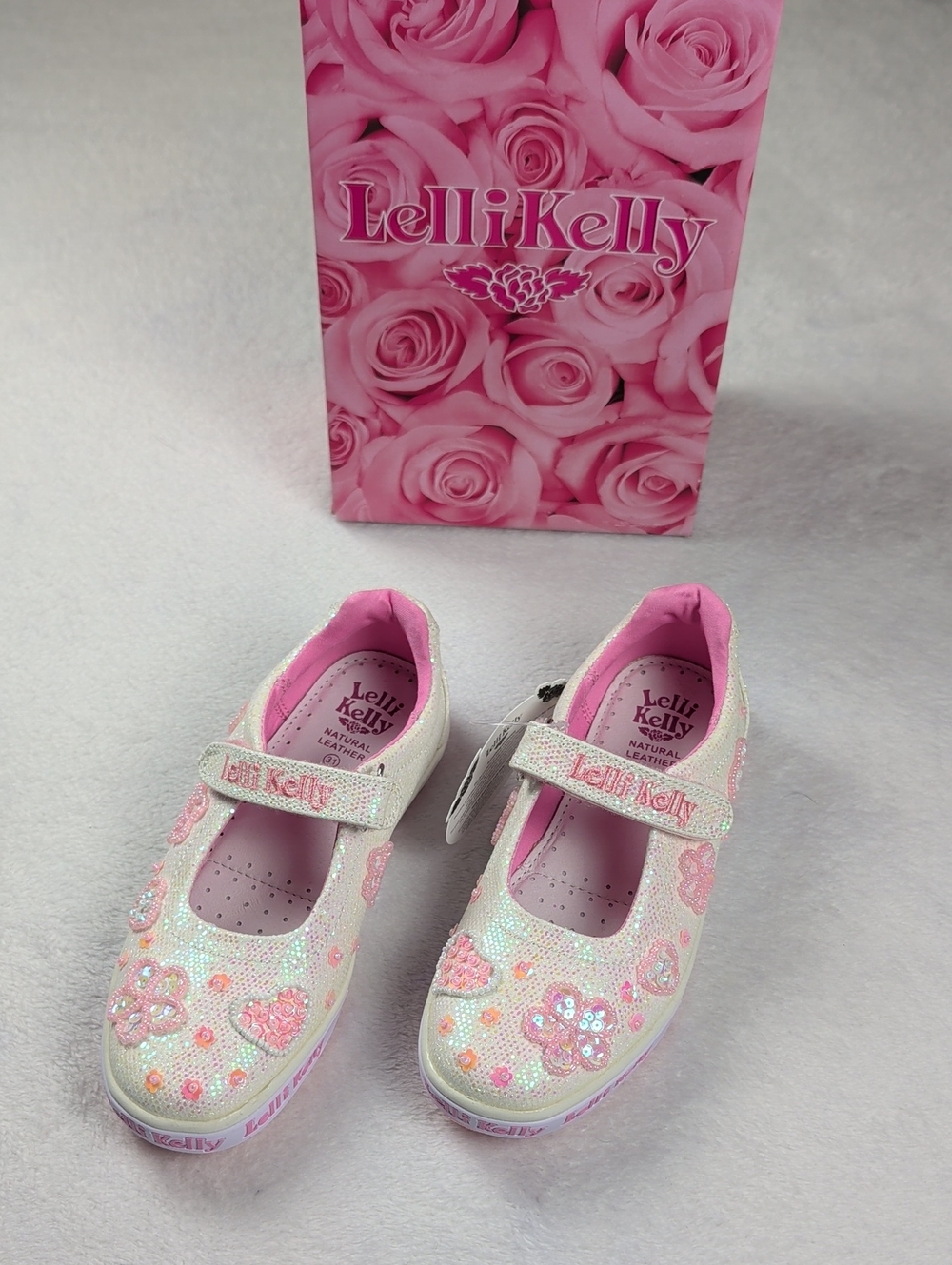 Lelli Kelly LK 4160 Thalia White Glitter Dolly Shoes Size 31 EU